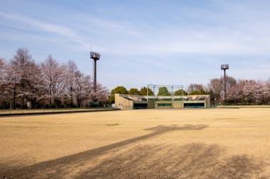 鶴ヶ島市運動公園　スタンド席・芝生席のあるメイングラウンド